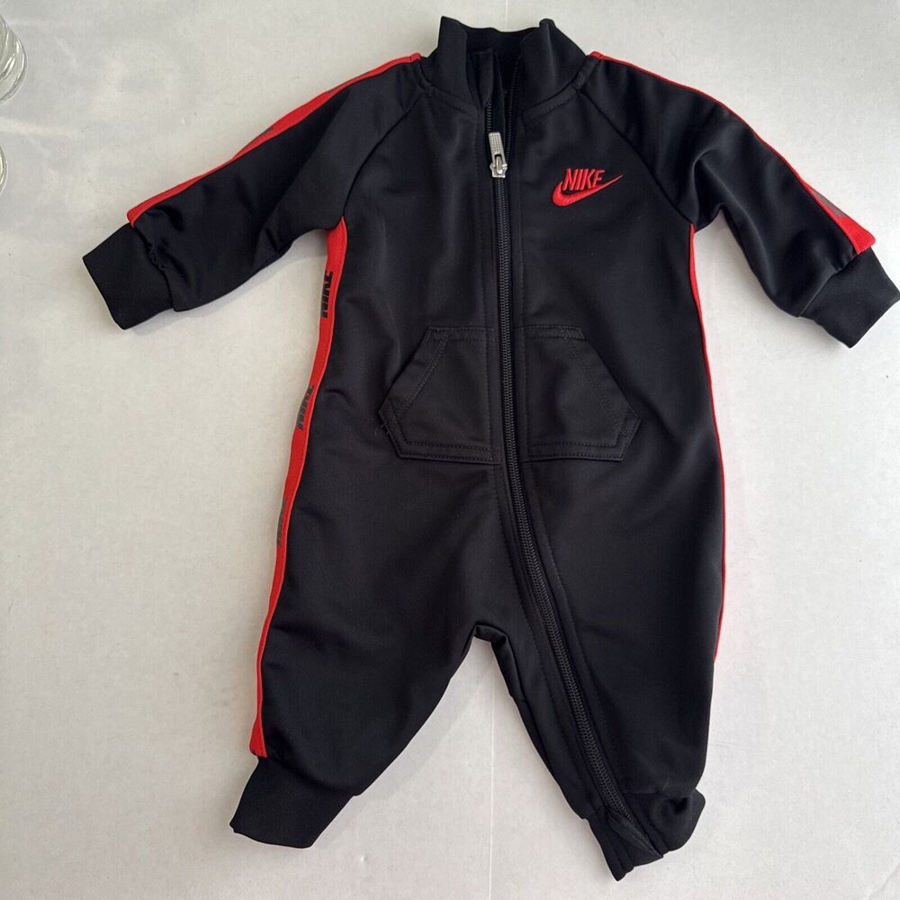 Nike Baby Boy Piece Tracksuit Coverall ~ Black Red, 3 month Infant Full Zip